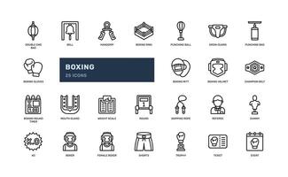 boxing fighting combat athlete martial art detailed outline line icon set vector