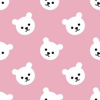 Seamless children's pink pattern with white cute polar little bear head toy. Cartoon character. Vector pastel nursery background for textile, fabric, wallpaper, wrapping, newborn apparel.