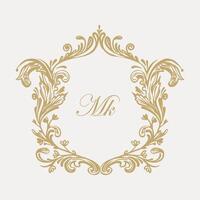 Intricate wedding monogram crest design with MK initials. vector