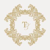 Intricate wedding monogram crest design with TZ initials. vector