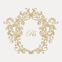 Intricate wedding monogram crest design with RS initials. vector