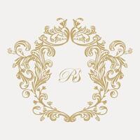 Intricate wedding monogram crest design with RS initials. vector