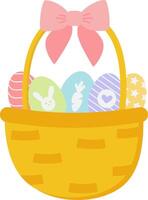 Basket with a bow and Easter eggs for your creativity, cards and invitations vector