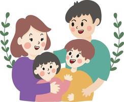 Happy family with 4 members laughing vector
