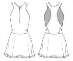 Girl's Racerback tennis golf dress fashion flat sketch vector illustration. front and back view technical drawing template