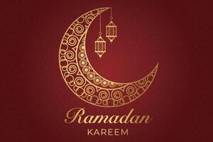 Ramadhan, Eid al-Fitr, Islamic calendar background greeting card with crescent moon decoration vector