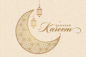 Ramadhan, Eid al-Fitr, Islamic calendar background greeting card with crescent moon decoration vector