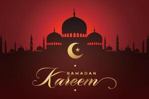 Ramadán kareem saludo tarjeta con mezquita silueta vector