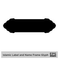 islámico etiqueta y nombre marco glifo negro lleno siluetas diseño pictograma símbolo visual ilustración vector