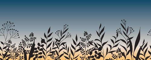 Seamless vector background with silhouettes of plants. Gradient background.