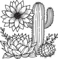 cactus ilustración, cactus línea dibujos. cactus imprimible colorante páginas, cactus colorante paginas para adultos, cactus y flor colorante páginas, cactus planeta dibujos con flores vector