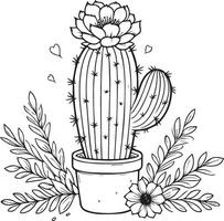 Pencil sketch cactus drawing, cactus drawing in black and white, simple cactus drawing in black and white cute cactus clipart in black and white, cactus line art, cactus vector art printable sheet