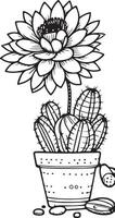 Cactus with flower coloring pages for adults, outline cactus drawings, cactus vector art, cactus botanical illustrations, desert cactus coloring page,  outline cactus coloring page, realistic cactus