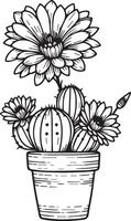 cactus ilustración, cactus línea dibujos. cactus imprimible colorante páginas, cactus colorante paginas para adultos, cactus y flor colorante páginas, cactus planeta dibujos con flores vector