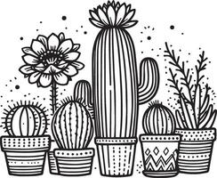 Cactus coloring page for adults, printable succulent coloring page, desert cactus coloring page,  outline cactus coloring page, realistic cactus coloring page, pencil cactus drawing vector