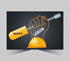 happy labour day poster with hammer and hammer vector