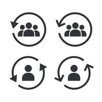 Rotating arrow and person icon set. Person in circular arrows icon. vector