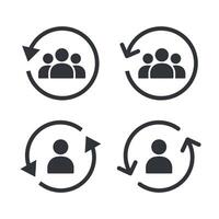 Rotating arrow and person icon set. Person in circular arrows icon. vector