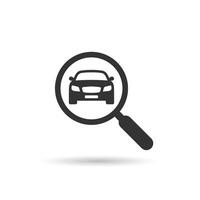 Search car sign vector. Magnifying glass with a car. Car selling icon. vector