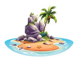 Desert island with palm tree and rocks cartoon vector illustration isolated on white background