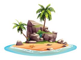 Tropical island with palm trees and rocks cartoon vector illustration isolated on white background