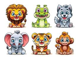 Set of cute wild animals. Vector cartoon illustration