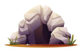 Stone cave cartoon vector illustration isolated on white background