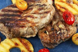 Grilled pork loin steak, bbq. photo