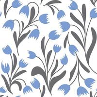 Seamless floral pattern of blue Lily of the valley. Contour silhouette drawing of Lily of the valley branches. For decor and design of fabric, paper, packaging, Wallpaper. white background. vector