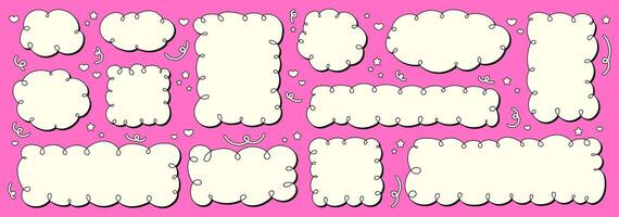 Vector set of empty speech bubbles and doodles in retro style. Hand drawn scribble for comics in pop art style.