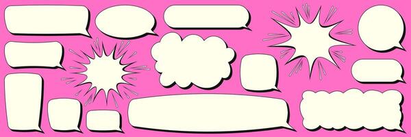 Set of comic speech bubbles in the shape of a cloud, rectangle, blot with empty space for text. Vector illustration in retro style.