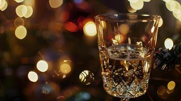 ai generado elegante mano agarra champán vaso en festivo fiesta ambiente foto