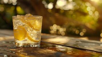 AI generated Iced Lemonade Macro Lens Captures Refreshing Condensation and Lemon Slice in Dreamy Bliss photo