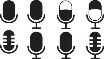 set of multiple black and white microphone icon vectors