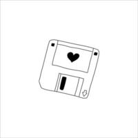 Hand-Drawn Floppy Disk With Heart Design on White Background vector