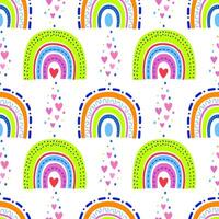 Seamless rainbow pattern. A rainbow in the sky and hearts. Design in bright colors for the children's room, textiles and fabrics vector