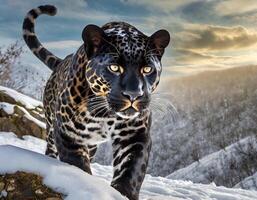 ai generado de cerca de un melánico jaguar foto