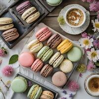 AI generated Macarons top view photo