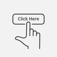 hacer clic aquí botón con mano puntero haciendo clic línea icono. empujar botón signo. toque gesto. vector ilustración
