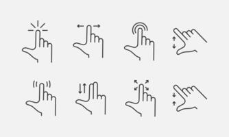 Touch screen gesture line icon set. Touchscreen technology, tap on screen, drag and drop. Vector illustration