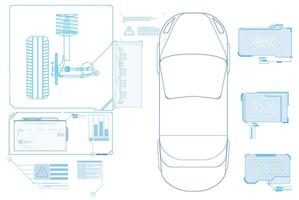 conducción suspensión trabajo controlar sistema sin conductor asistencia. seguro conduciendo. vector futurista coche usuario interfaz hud ui holograma de el coche