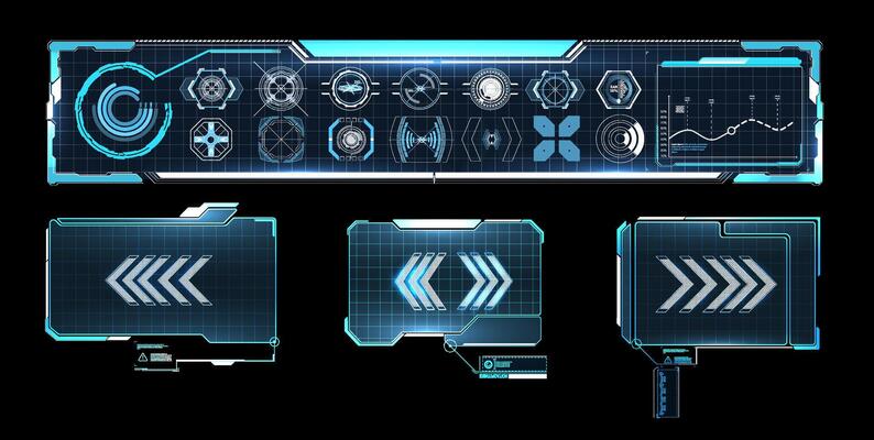 Futuristic Vector HUD Interface Screen Design. Digital callouts titles. HUD UI GUI futuristic user interface screen elements set.