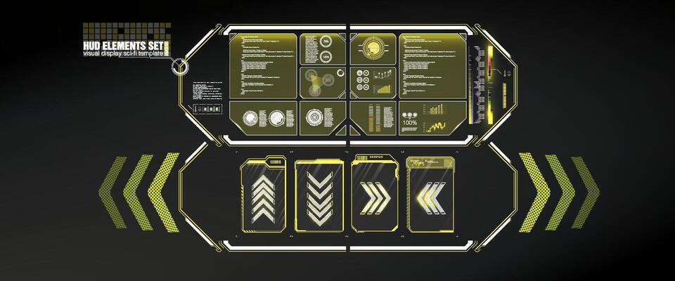 Futuristic Vector HUD Interface Screen Design. Digital callouts titles. HUD UI GUI futuristic user interface screen elements set.