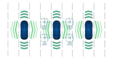 conducción suspensión trabajo controlar sistema sin conductor asistencia. seguro conduciendo. vector futurista coche usuario interfaz hud ui holograma de el coche