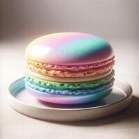 AI generated Multicolored macaroons on a plate. Toned photo