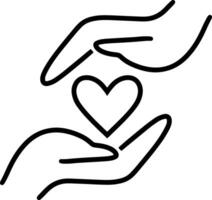 Hand with heart icon Love symbol Sketch clipart Vector illustration