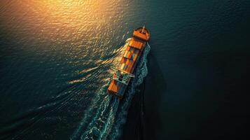 AI generated aerial perspective of container vessel in action for import and export business photo