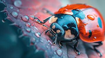 AI generated vibrant macro closeup of a ladybug in the wild photo