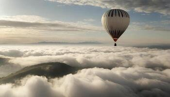 AI generated hot air balloon sightseeing over landscapes armored with mountains photo