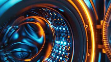 AI generated closeup of future washing machine with glowing lights photo